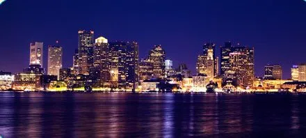 Boston Harbor evening, city reflection